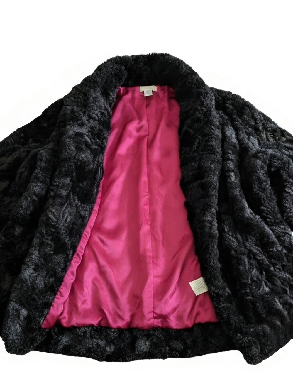 Chico's Black Faux Fur Teddy Jacket with Hot Pink Lining